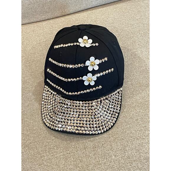 Womens Rhinestone Flower Pattern Baseball Cap Adjustable - Picture 3 of 8
